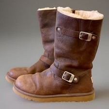 UGG KENSINGTON Boots Womens US 5 EU 35 Toast Brown #1969 Sheepskin Zip Buckle
