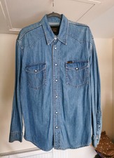 WRANGLER vintage cowboy western Mens Denim Shirt Medium/Large Blue Cotton