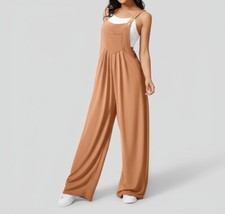 Halara Multiple Pockets Plicated Waffle Strap Button Overalls Casual Jumpsuit