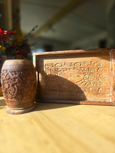 Ornately carved wooden tray - ornately, &
