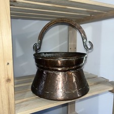 Hammered Copper Hanging Cauldron Planter Pot with Handle Vintage 16cms Diameter