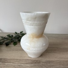 Vintage Alabaster Engraved Small Vase 14.5cm Marble Effect Ivory Beige Italian