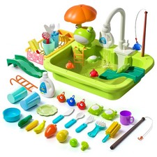 Pretend Play 2 in 1 Educational Kitchen Toy & Fishing Bath Toy Set for Kids