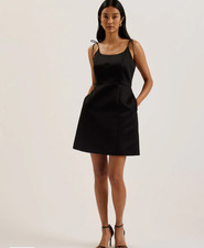 TED BAKER Maxi Dress Womens TB 2 UK 10 Kavala Black Tie Shoulder Square Neck NEW