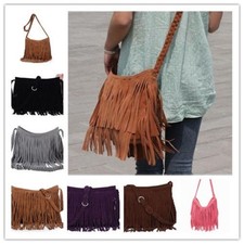 Women Ladies Frosted Tassel Shoulder Bag Miss Fringe Crossbody Handbag Purses