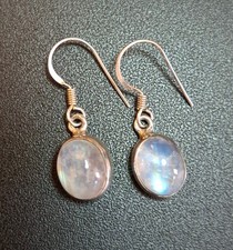 925 sterling silver flashy rainbow moonstone drop / dangle hook earrings