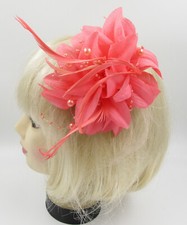coral  feather fascinator clip,hanging beads  weddings, party  races .b21