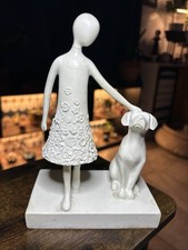 Girl with Dog White Resin Ornament Home Decor Sculpture