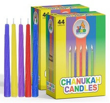 Hanukah Colorful Wax Candles for Lighting the Menorah Box of 44 - FREE P&P