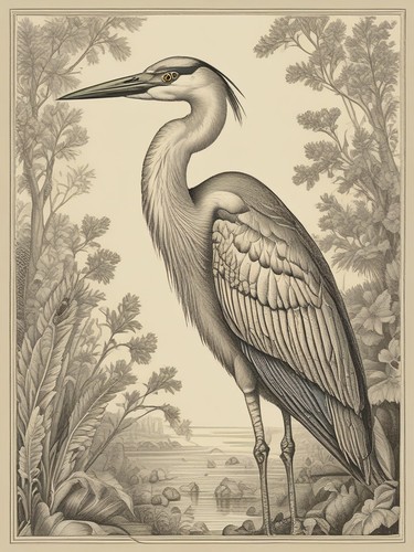 Heron vintage botanical - vintage,