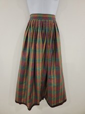 Vintage Skirt Long Green Check Tartan Pockets Stretch Lined Retro Smart Size 14