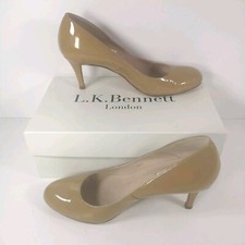 L. K. Bennett Shoes Taupe UK 6.5 Sabira Patent Leather Round Toe Court Heels