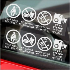 2 x Stickers Vehicle No Smoking Vaping Eating Drinking CCTV Seat Belt Window