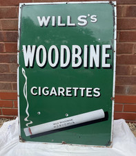 Early WILLS's WOODBINE CIGARETTES Enamel Advertising Sign 36" x 24"