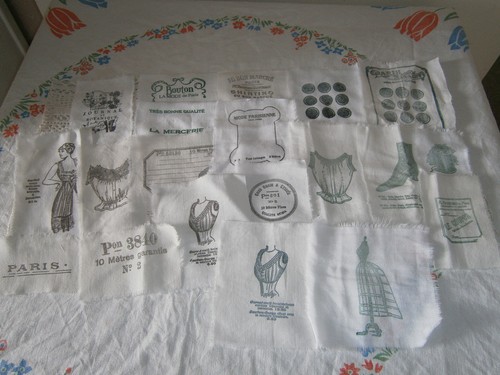 Hand stamped cotton - cotton, fabric