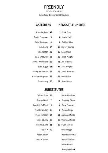 Gateshead newcastle united - vs,