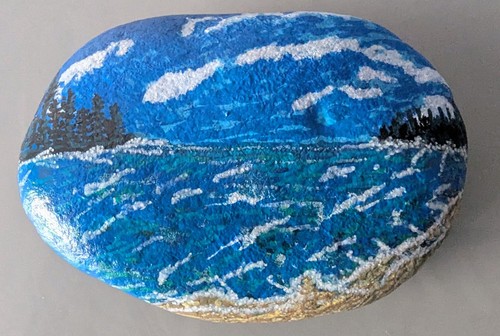 Hand painted pebble ocean - hand,