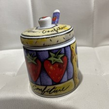 Jam Pot Preserve Jar with Lid and Spoon MSC JOIE DE VIVRE Vintage Ceramic Pot