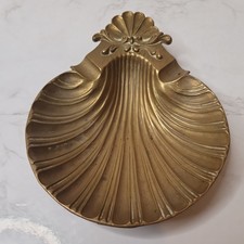 Solid Brass Scallop Shell Ashtray Soap Trinket Dish Art Deco