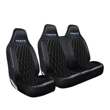 FOR RENAULT TRAFIC SPORT - BLK QUILTED LEATHER VAN SEAT COVERS SINGLE + DOUBLE