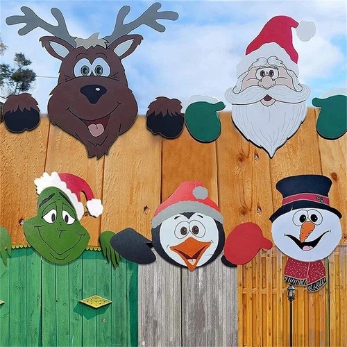 Christmas garden fence peeker - garden,