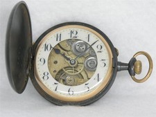 ANTIQUE 1890'S 54MM SKELETONIZED NOVELTY GUN METAL HUNTER POCKETWATCH, SERVICED!
