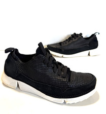Ladies CLARKS Trigenic Black Leather Lace Up Comfort Trainers Size UK 5 D Fab!