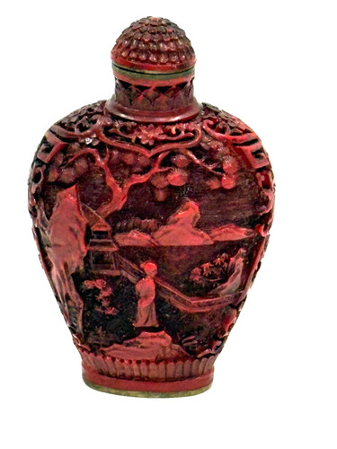 Chinese carved cinnabar snuff - cinnabar,