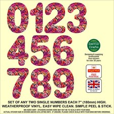 2 Floral Wheelie Bin Number Stickers - 7" high - Waterproof Vinyl - Lilies