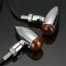 Chrome Motorcycle Bullet Turn Signals Amber For Harley Cafe Racer Bobber Chopper