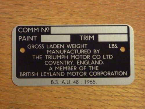Triumph gt6 commission plate - commission,