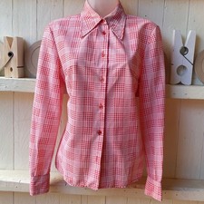 Vintage St Michael Shirt Blouse Red Dogtooth Dagger Collar 34” Bust Size 12