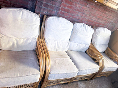 Beige rattan wicker lounge set - rattan,