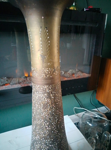 Tall brass floor vase - floor, pierced
