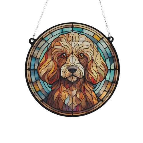 Poodle red stained glass - poodle,