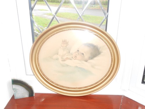 Antique print gold oval frame - antique,