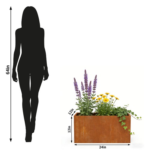 Corten steel planter - corten, long