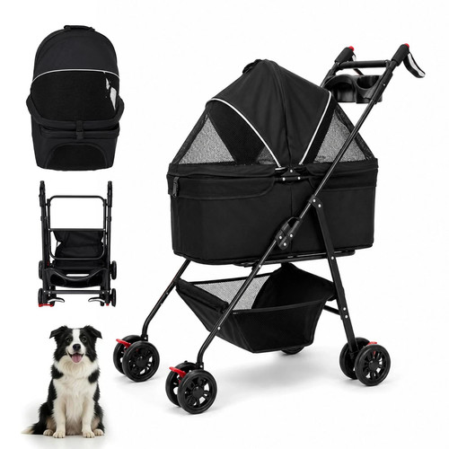 Black pet stroller for medium - black,