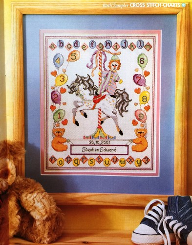 Clown birth sampler cross - clown,