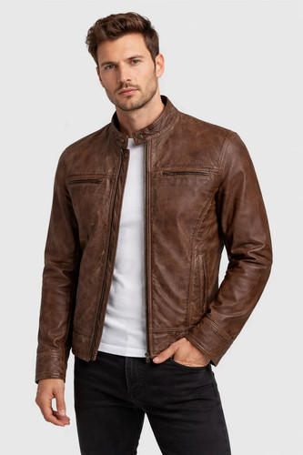 Waxed brown leather jacket - waxed, for