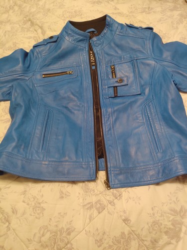 Women blue waxed biker - women's,