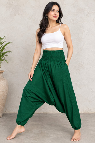 Women green harem pants - green,