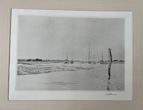 1920 antique etching bosham - 1920, etching;