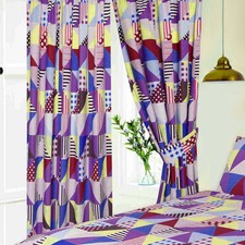 Geo patchwork berry curtains - berry,
