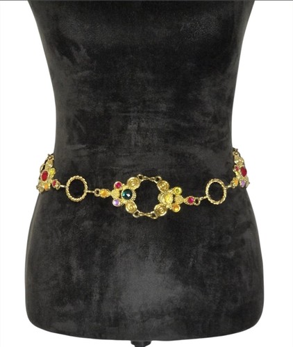 Vtg gold tone rhinestone chain - vtg,