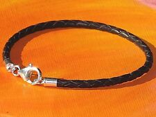 Ladies / mens 3mm Dark Brown leather & sterling silver bracelet- Lyme Bay Art.