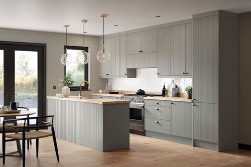 Pebble grey grooved - grooved, handleless