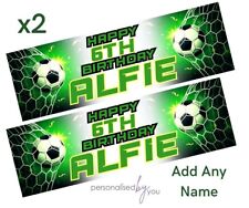 2 x Personalised Birthday Banners Large 900x300 FOOTBALL GOAL ADD NAME AGE PARTY
