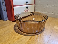 Vintage Arcopal Smoked Brown Glass large fluted bowl serving cassarol salad dish