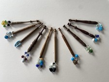 X10 Wooden Lacemaking Bobbins With Spangles Antique Circa 19c